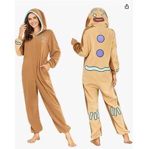 Brand new RONGTAI Unisex Gingerbread Christmas footie pajamas Adult Pajamas